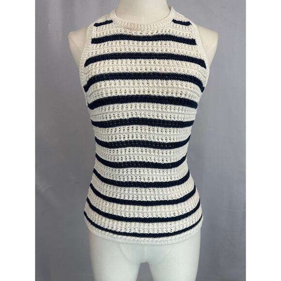 Madewell Tops - Madewell 100% Cotton Blue/Cream Striped Knit Tank Sweater Size SM